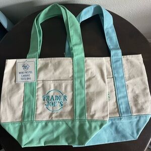 Trader Joe's Mini Pastel Canvas Tote Bag - Mint & Sky Blue